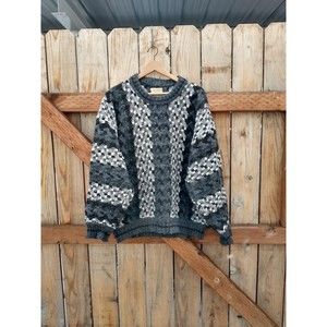 Vintage Woolies Brown, Gray And White Chunky Sweater Made In Ecuador
